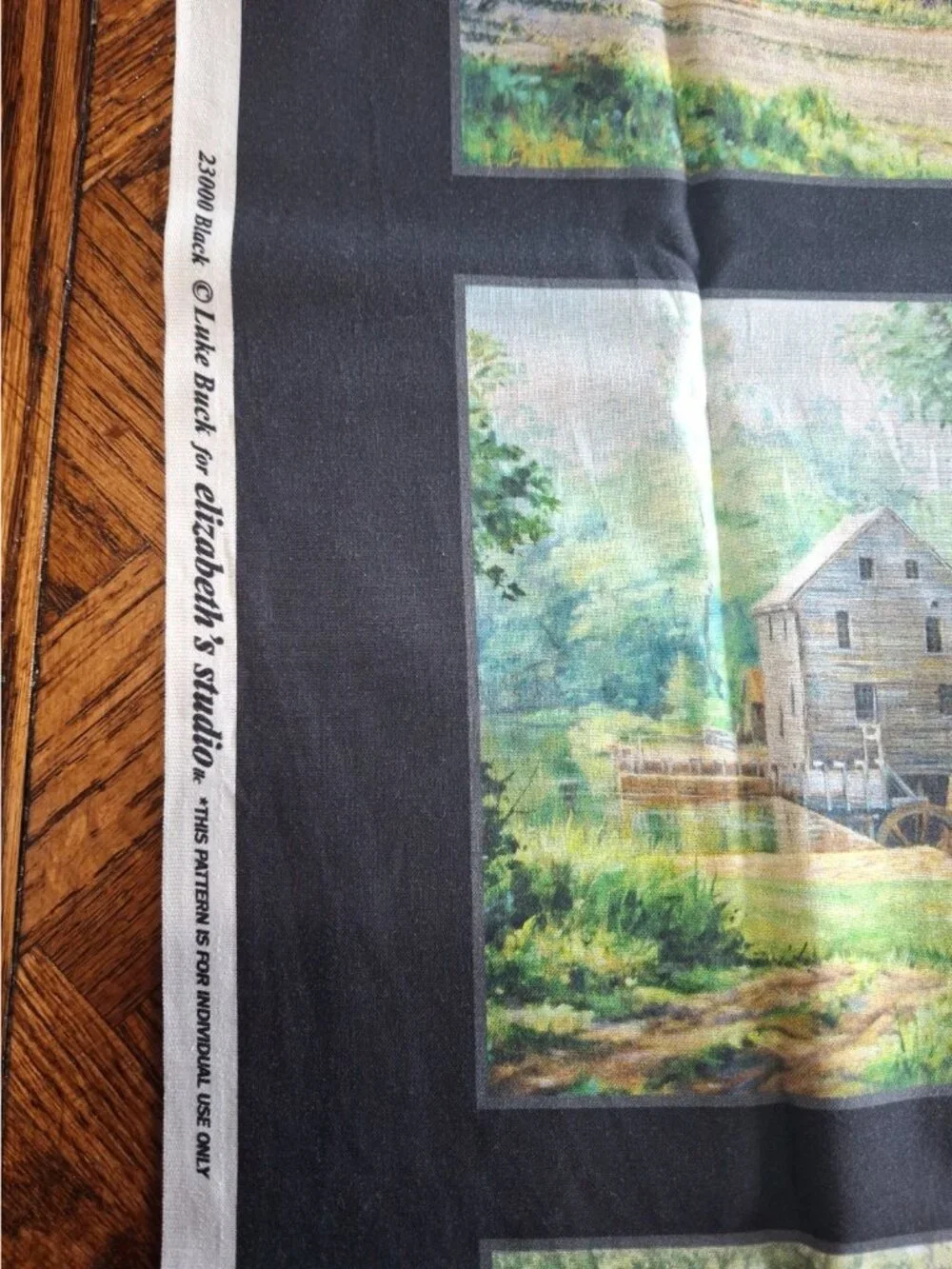 Old Mill Stream Country Fabric Buildings Cotton 23000 Elizabeth Studio 24
